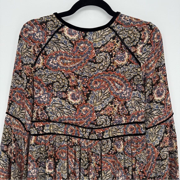 American Eagle Outfitters Bell Sleeve Paisley Velvet Trim Mini Dress XS Festival - Picture 10 of 11